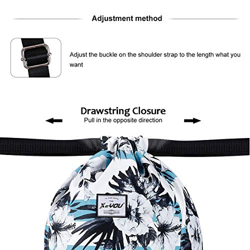 XEYOU Drawstring Sports Backpack Lightweight Gym Yoga Sackpack Shoulder Rucksack Casual Outdoor Daypack for Women and Men | Lightweight - color: Black and White Flower Pattern
