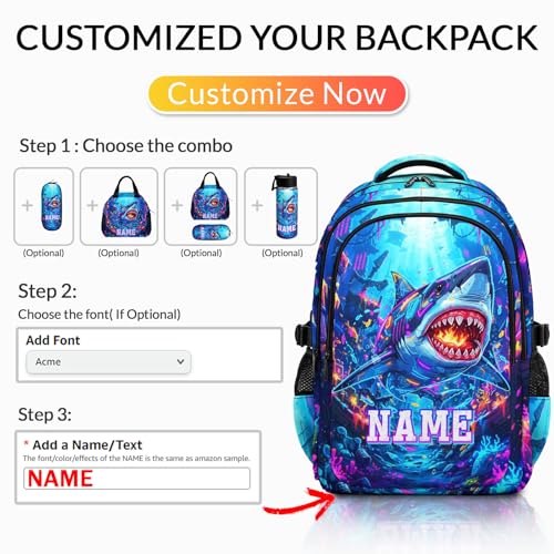 Boys Backpack Shark Backpacks Personalized with Name for Kids Teens, Large Capacity Bookbag for School Elementary Middle Senior Travel Casual - color: Dark Blue