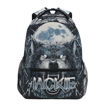 susiyo Custom Name Backpack Personalized School Bookbag Moon and Wolf Lightweight College Back Pack Travel Camping Casual Daypack for Teens Girls Boys Women Men - color: Custom Wolf
