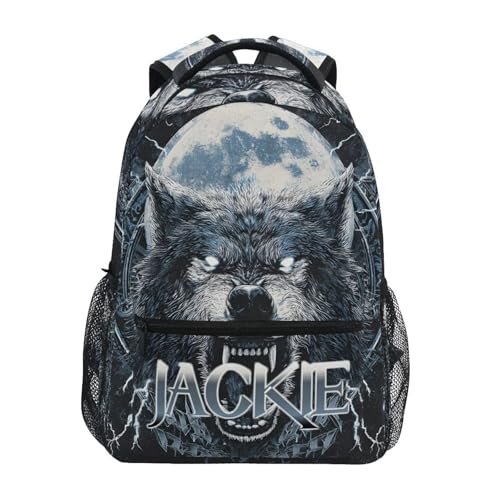 susiyo Custom Name Backpack Personalized School Bookbag Moon and Wolf Lightweight College Back Pack Travel Camping Casual Daypack for Teens Girls Boys Women Men - color: Custom Wolf