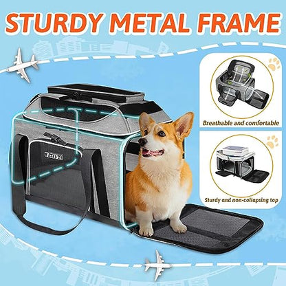 Petskd Top-Expandable Pet Carrier 18x13x9.5 Inches Southwest Airline Approved, Soft-Sided Carrier for Small Cats and Dogs with Locking Safety Zippers and Anti-Scratch Mesh(Grey) - color: Grey, size: 18.0"L x 13.0"W x 9.5"H