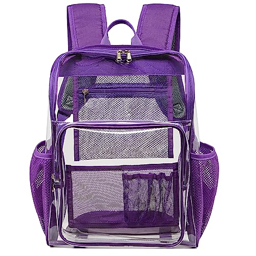 Clear Backpack for School Large Clear Bookbag with Multi-Pockets PVC Transparent Backpack for Boys Girls, Purple - color: Purple-1pack