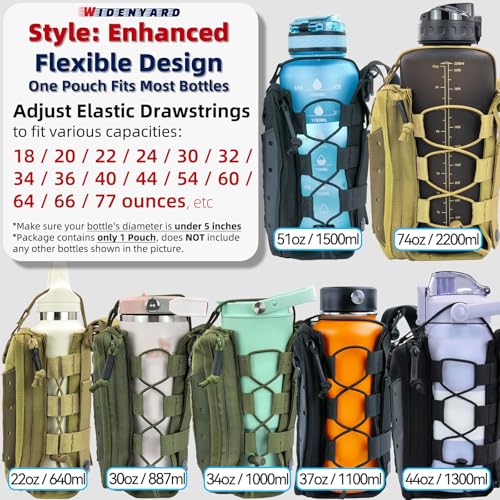 Molle Water Bottle Holder Pouch, 16-77 oz Adjustable Capacity Tactical Bottle Bag, Compatible with Backpack, Vest, Belt for Outdoor Activities - color: Black, style: Enhanced