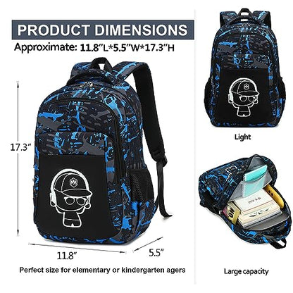 LEDAOU Girls Boys Backpack with Lunch Box, 3-Piece School Bookbag Set - color: Graffiti Blue Splicing Black