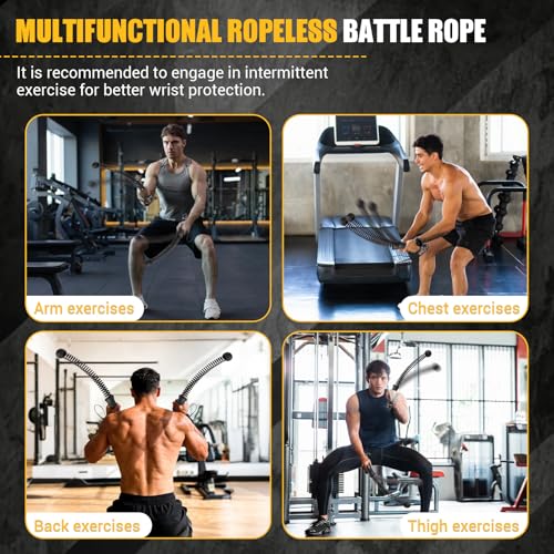 Ropeless Battle Ropes, Upgraded Heavy Duty Portable Cordless Battle Ropes for Home Gym with Poster & Non-Slip Soft Handles for Wrist Protection, Exercise Rope for HIIT and Low-Impact Aerobic Training