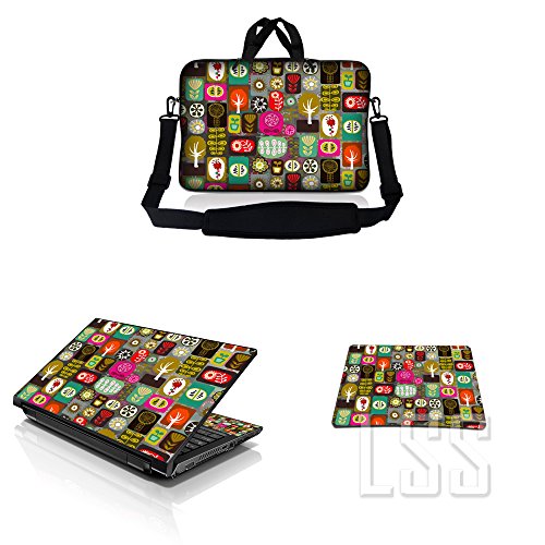 LSS 15 15.6 inches Laptop Messenger Crossbody Bag with Matching Laptop Skin Sticker & Mouse Pad Combo | Carrying Case for 14" 15" 15.6" or Smaller Size Notebook - Symbols - color: Symbols, size: 15 inch