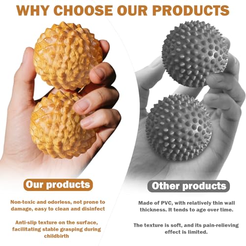 2 Pcs Wooden Massage Ball,Labor Comb for Pain,Acupressure Ball,Hand Massage Ball,Spiky Stress Relief,Natural Labor and Delivery Essentials for Massage Tools Wooden Crafts