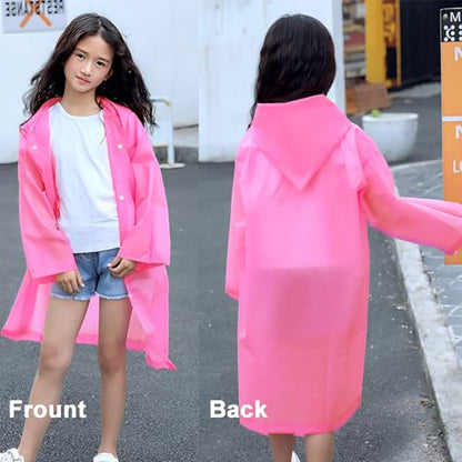 Rain Ponchos Raincoats for Kids, Reusable Boys Girls Rain Jackets Emergency with Hood for Family Disney Travel Outdoor - color: B-rose Red