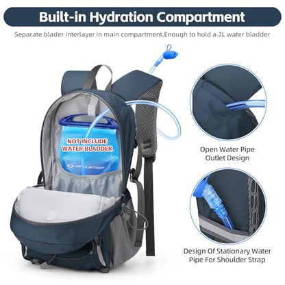 RealCool 30L Lightweight Hiking Backpack, Waterproof Daypack for Camping | 210D tear-resistant nylon, breathable shoulder and back panel, Multi-Compartment,hydration system,reflective strip,bungee net - color: Blue, size: 30L