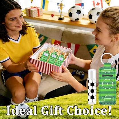 24 Sets Soccer Party Favors Lip Balm and Lipstick Holder Keychain Bulk Sport Ball Team Gifts Natural Moisturizing Lip Balm Keychains Portable Pouch for Team Soccer Sports Party Supplies - style: Soccer