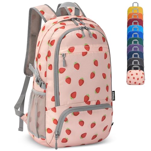 ZOMAKE Lightweight Packable Backpack 30L, Foldable Hiking Backpacks Water Resistant Compact Folding Daypack for Travel(Strawberry print) - color: Strawberry Print