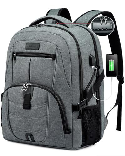 LOVEVOOK 17 inch DarkGrey Travel Laptop Backpack with USB Charging Port, Anti-Theft, Waterproof, Large Computer Business Backpack for Men, College Students - color: Grey, size: 17 inch
