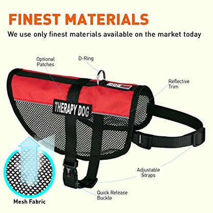 Dogline MaxAire Multi-Purpose Mesh Vest for Dogs and 2 Removable Therapy Dog Patches, Medium, Red - color: Red, size: Girth 17 by 21"