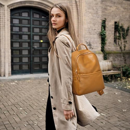 Kattee Genuine Leather Backpack Purse for Women Antitheft Rucksack Soft Work Casual Daypack Fashion - color: Khaki