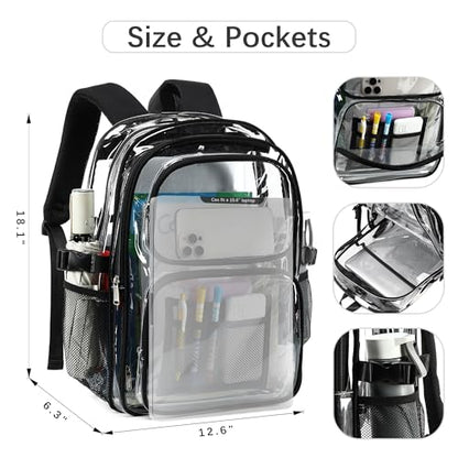 abshoo Large Heavy Duty Clear Backpack For School Bookbag Transparent Multi Pocket Backpacks (Black) - color: Black
