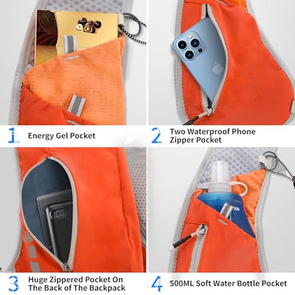Hydration Running Vest for Women Men,Lightweight Breathable Reflective Hydration Pack with 500ml Water Bottle,Hydration Vest Pack Backpack for Hiking,Camping,Trail Running,Cycling,Race,Marathon - color: 673RV-Sun Orange