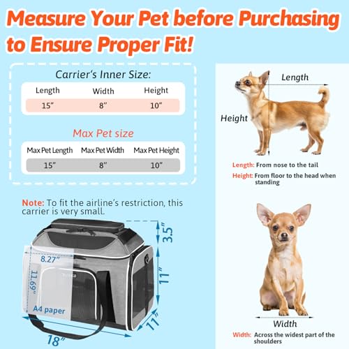 Petskd Top-Expandable Pet Carrier 18x11x11 Inches Delta American United Airline Approved, Soft-Sided Carrier for Small Cats and Dogs with Locking Safety Zippers and Anti-Scratch Mesh(Grey) - color: Grey, size: 18.0"L x 11.0"W x 11.0"H