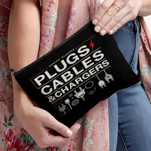 Plugs Cables & Chargers - Makeup Bag for Women Travel - Zipper Cosmetic Storage Bag with Vibrant Designs, Soft Fabric & Multi-Use Functionality (Gift for Birthdays, Graduation, Christmas) (Style E) - style: Style E