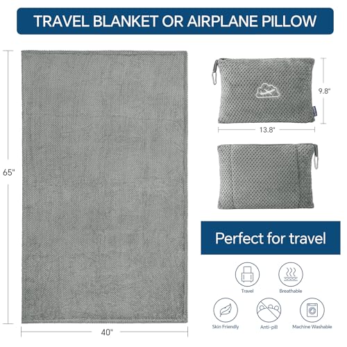 BEDELITE Travel Blanket with Bag, Ultra-Soft Jacquard Fleece Blanket with Luggage Sleeve & Backpack Clip, Airplane Blanket Travel Essentials, Grey - color: Grey