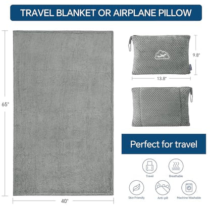 BEDELITE Travel Blanket with Bag, Ultra-Soft Jacquard Fleece Blanket with Luggage Sleeve & Backpack Clip, Airplane Blanket Travel Essentials, Grey - color: Grey