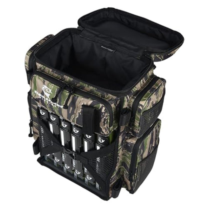 Evolution Fishing Drift Series Tackle Backpack, Outdoor Rucksack w/ 6 Fishing Tackle Trays, Heavy Duty - color: Tiger Stripe, size: 3600
