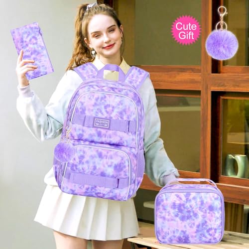 UFNDC Backpack for Girls, 17.5" Water Resistant Cat Galaxy Tie-Dye School Backpacks, Teens Bookbag for Women College Middle - color: Girls Backpack Tie-dye Purple
