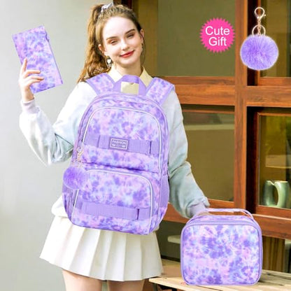 UFNDC Backpack for Girls, 17.5" Water Resistant Cat Galaxy Tie-Dye School Backpacks, Teens Bookbag for Women College Middle - color: Girls Backpack Tie-dye Purple