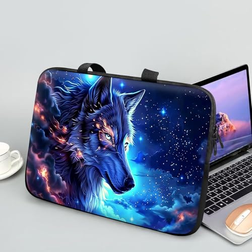 14 15 15.4 15.6 inch Laptop Handle Bag Computer Bag, Pouch Holder Notebook Sleeve Cover Soft Case Compatible for Dell,Lenovo,Toshiba HP, Asus Notebook-Blue Sky Wolf - color: Blue Sky Wolf