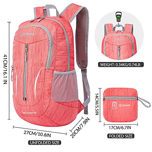 ZOMAKE 25L Ultra Lightweight Packable Backpack, Foldable Hiking Backpacks Water Resistant Small Folding Daypack for Travel(Red) - color: Red
