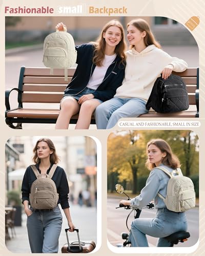 Smasrob Women Mini Backpack with RFID Blocking Pocket, Small Puffer Backpack Purse, Lightweight Quilted Backpack for Work, College or Travel, Camel - color: Camel