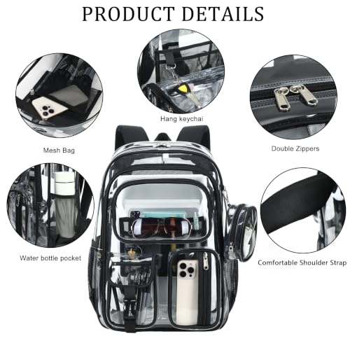 Clear Backpack for School,18 Inch Extra Large Heavy Duty Bookbag for Girls and Boys,Durable See Through PVC Transparent School Backpack for Travel(Black) - color: Black