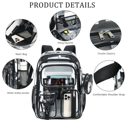 Clear Backpack for School,18 Inch Extra Large Heavy Duty Bookbag for Girls and Boys,Durable See Through PVC Transparent School Backpack for Travel(Black) - color: Black