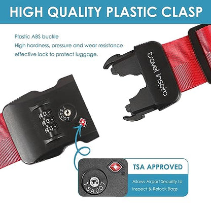 Travel Inspira Luggage Straps for Suitcases with TSA Lock, Protect Your Luggage Anti-Burst, High Visibility Color, Easy to Identify Luggage Adjustable Heavy Duty Belt for 20-28 Inch Suitcases - color: Cross Red