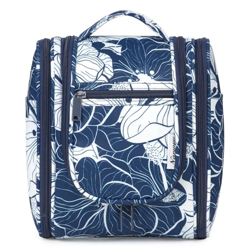 Narwey Small Hanging Travel Toiletry Bag Cosmetic Make up Organizer for Women and Men (Medium, Blue Lotus) - color: B-Blue Lotus, size: Medium