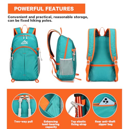 20L Hiking Daypack Packable, Lightweight Water Resistant Camping Backpack, Foldable Travel Backpack for Men Women Outdoor Gear - color: Lvse-xiao