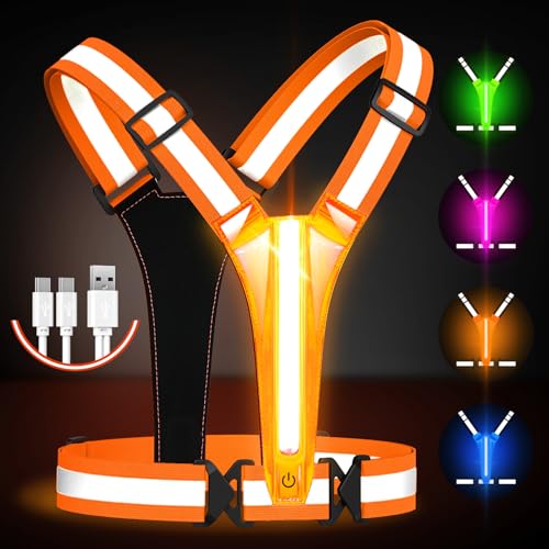 Fokia Kunbio LED Reflective Running Vest Gear,Light Up Vest Runners Night Walking USB Rechargeable,Up to 11hrs Light with Adjustable Waist/Shoulder for Women Men Kids - color: Orange