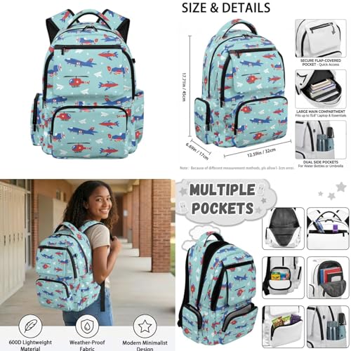 Airplane Backpack for Boys Kids School Backpacks with Lunch Box Pencil Case Water Bottle Sleeve 4PCS Set Preschool Backpack for Boys 17 Inch Lightweight School Bag with Adjustable Straps - color: Airplane