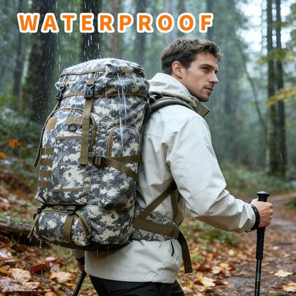 Hiking Backpack Tactical Backpack for Men Women, 80L Military Backpack Rucksack Waterproof Large Travel Camping Backpack for Men, Molle Rucksack Outdoor Travel Cycling Daypack (City Camo) - color: City Camo
