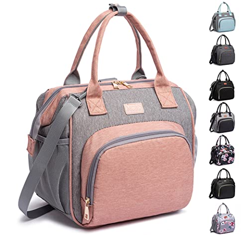 MCBD Lunch bags Insulated Lunch Box for Women Men,3 Carrying Way Large Tote Bag,Leakproof Reusable Cooler Backpack with Adjustable Shoulder Strap for Office Picnic Beach - color: C-Pink&gray