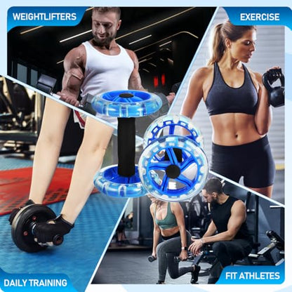 NOLITOY Dual-wheel Fitness Roller for Core Strengthening and Tummy Shaping Non-slip Handles Lightweight Abdominal Exercise Wheel for Men and Women Blue