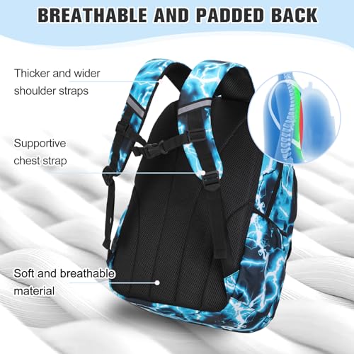 Bevalsa Backpack for Boys, Lightning School Bags with Lunch Bag & Pen Case for Kids, Bookbag for Boys Teens Elementary Middle High School - color: Green