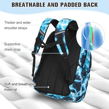 Bevalsa Backpack for Boys, Lightning School Bags with Lunch Bag & Pen Case for Kids, Bookbag for Boys Teens Elementary Middle High School - color: Green