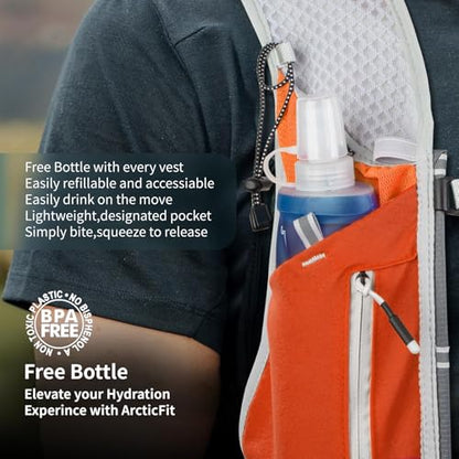 Hydration Running Vest for Women Men,Lightweight Breathable Reflective Hydration Pack with 500ml Water Bottle,Hydration Vest Pack Backpack for Hiking,Camping,Trail Running,Cycling,Race,Marathon - color: 673RV-Sun Orange