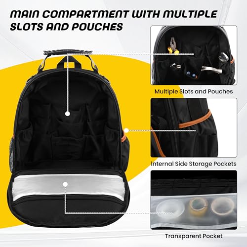 Tool Backpack Heavy Duty with Removable Organizer, Electrician Backpack for Tools with Multiple Pockets & Padded Shoulder for Plumber, HVAC, Cable Technician