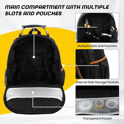 Tool Backpack Heavy Duty with Removable Organizer, Electrician Backpack for Tools with Multiple Pockets & Padded Shoulder for Plumber, HVAC, Cable Technician