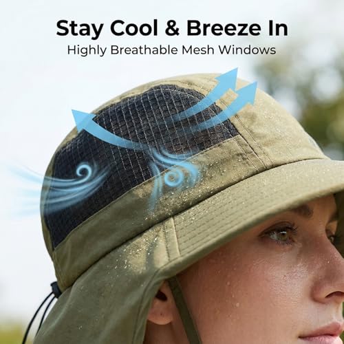 UV Sun Protection Hat Women Foldable Neck Flap Wide Brim Fishing Hat with Ponytail Hole for Women - color: 002 Army Green