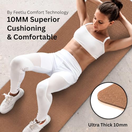 Extra Thick Yoga Mat with Carry Strap, 10mm Non-Slip Exercise Mat, 72 x 24 Inch Cushioned Workout Mat for Yoga, Pilates, Stretching & Floor Exercises - color: Coffee