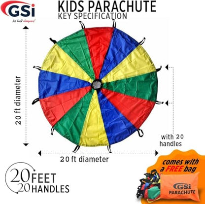 GSi Kids Play Parachute Rainbow Parachute Toy Tent Game for Children Gymnastics Cooperative Play and Outdoor Playground Activities (20 Feet) - size: 20 Feet