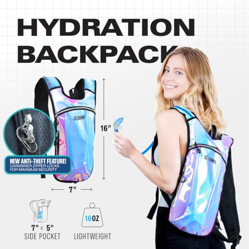 Sojourner Rave Hydration Pack - Hydration Backpack - Hydropack with 2L Bladder - Water Backpack for Festivals, Hiking, Running, Biking and More - color: Holographic - Blue