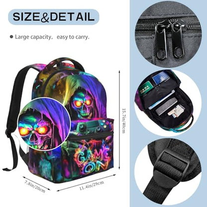 Gaming School Backpack for Boys Game Boys Backpack for Kids Children Teens Elementary Middle School Students Ages 6-18 Video Game Bookbag Travel Back Pack - color: Cool Game Skull